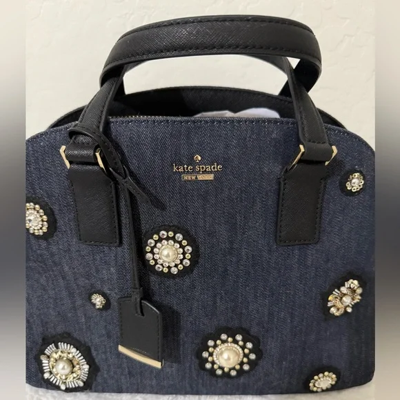 Kate Spade NWOT Embellished Cameron Street Lottie Denim Blue Pearls Orig $348 - Picture 4 of 14